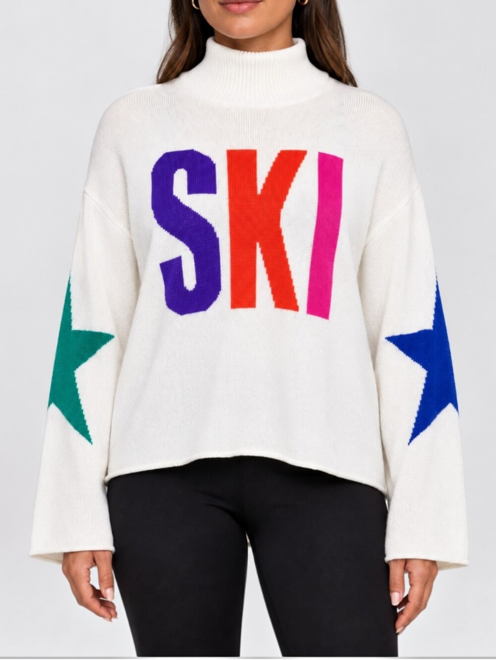 Goldbergh Calore Merino Wool Cashmere Blend Ski Turtleneck Sweater Star Cream M